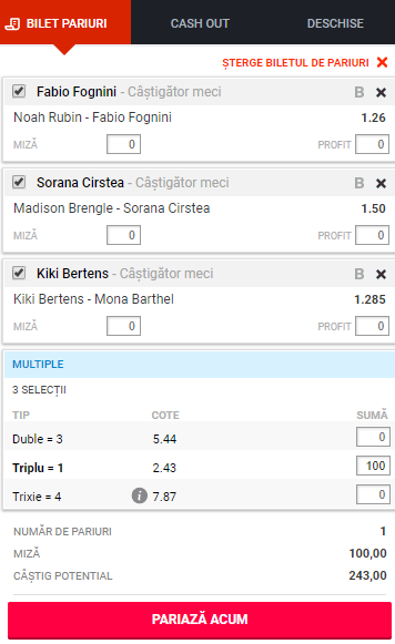 biletul zilei tenis bertens barthel